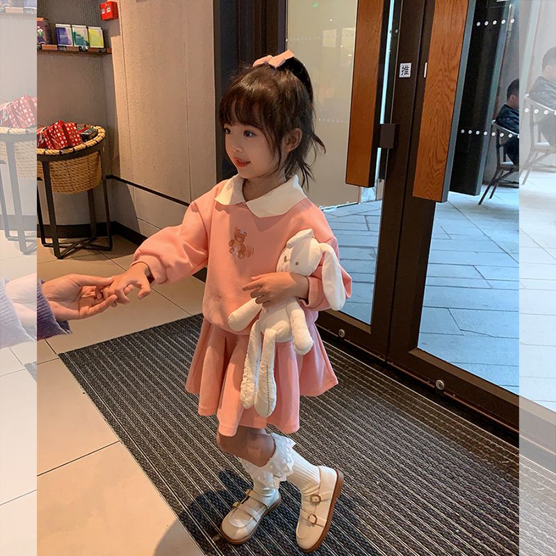 【小童】女童套装2023春装新款儿童小熊卫衣洋气女宝宝时髦百褶短