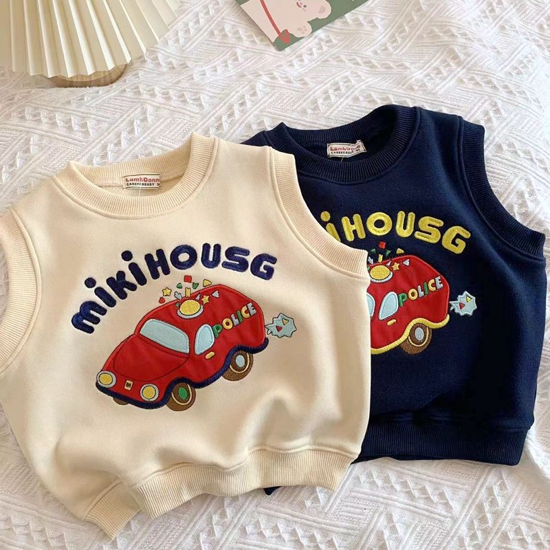 【小童】日系miki童装 秋季新款男童卡通刺绣小车背心儿童宝宝马甲
