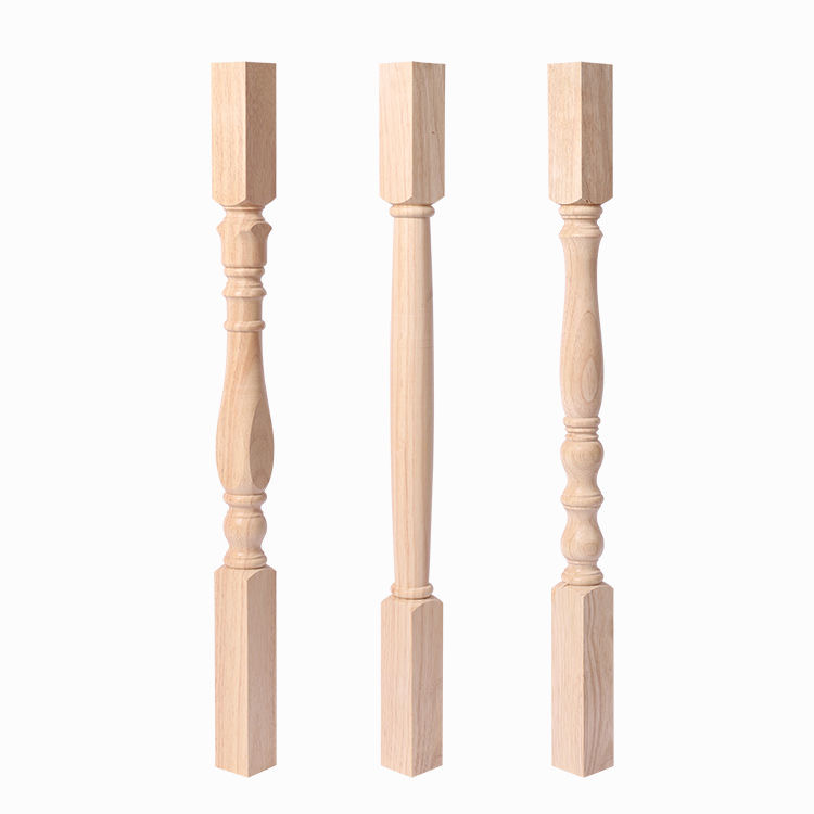 橡胶木立柱整根AA级  白胚立柱扶手 实木楼梯