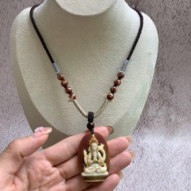 西藏珠珠绿度母财财吊坠挂件项链玛瑙