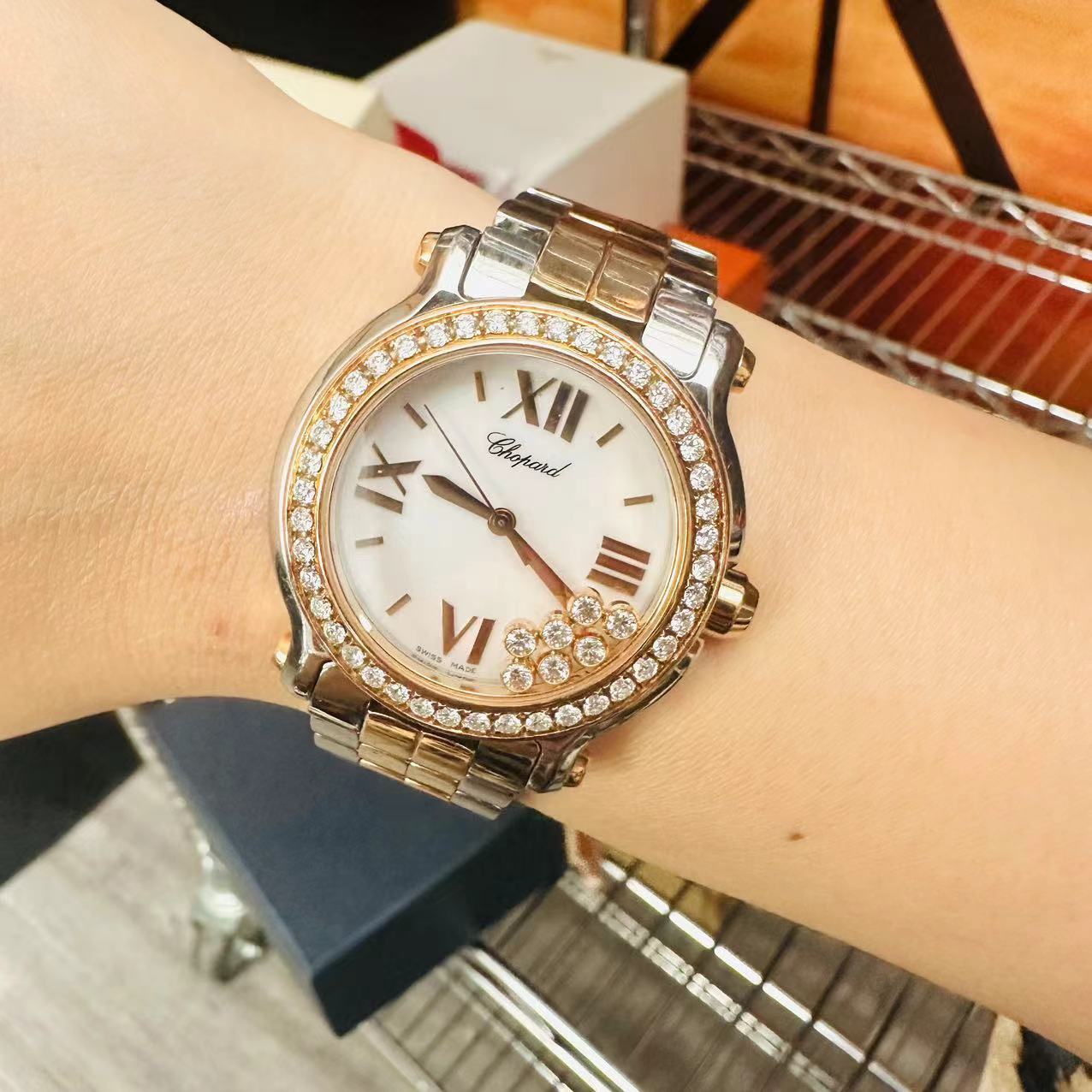 95新 Chopard/萧邦 间金/后镶钻/36mm石英/882407190012