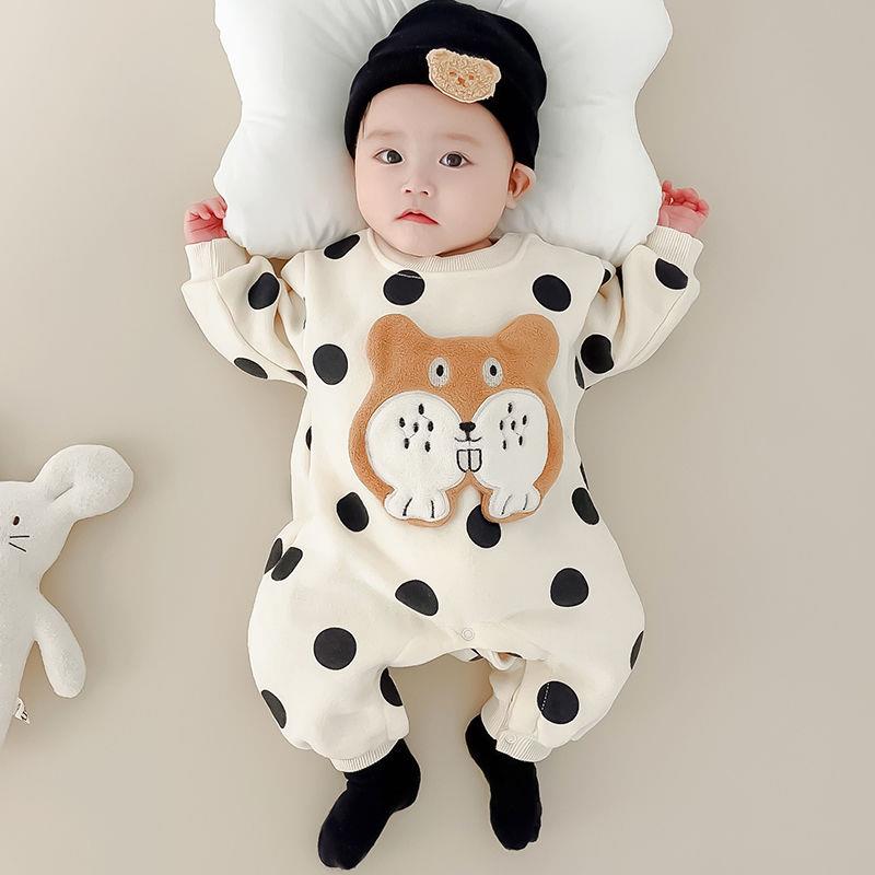 加绒保暖男女宝宝连体衣春装秋冬季新生婴儿衣服睡衣外套出穿