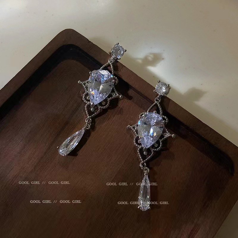 铜合金锆石耳饰 377#水滴锆石耳环东大门精致轻奢礼服晚宴气质款