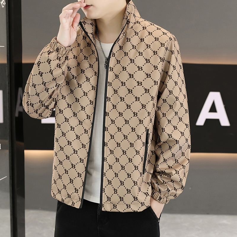 潮流印花休闲春秋新款男士外套潮牌褂子帅气百搭时尚欧洲夹克春秋
