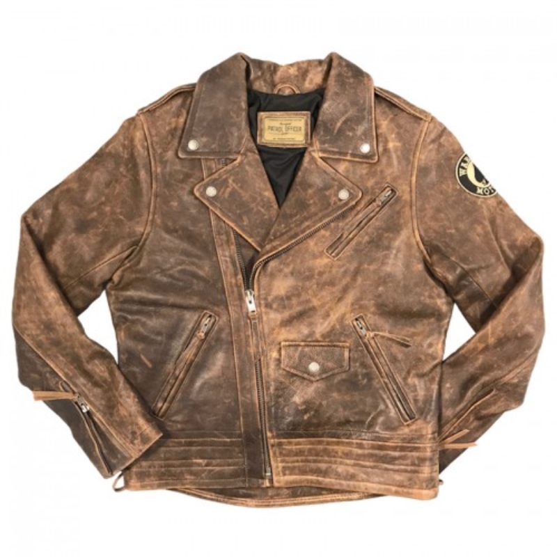 意大利沃森原装进口机车骑行服 复古棕意大利酷硬汉气质真皮夹克