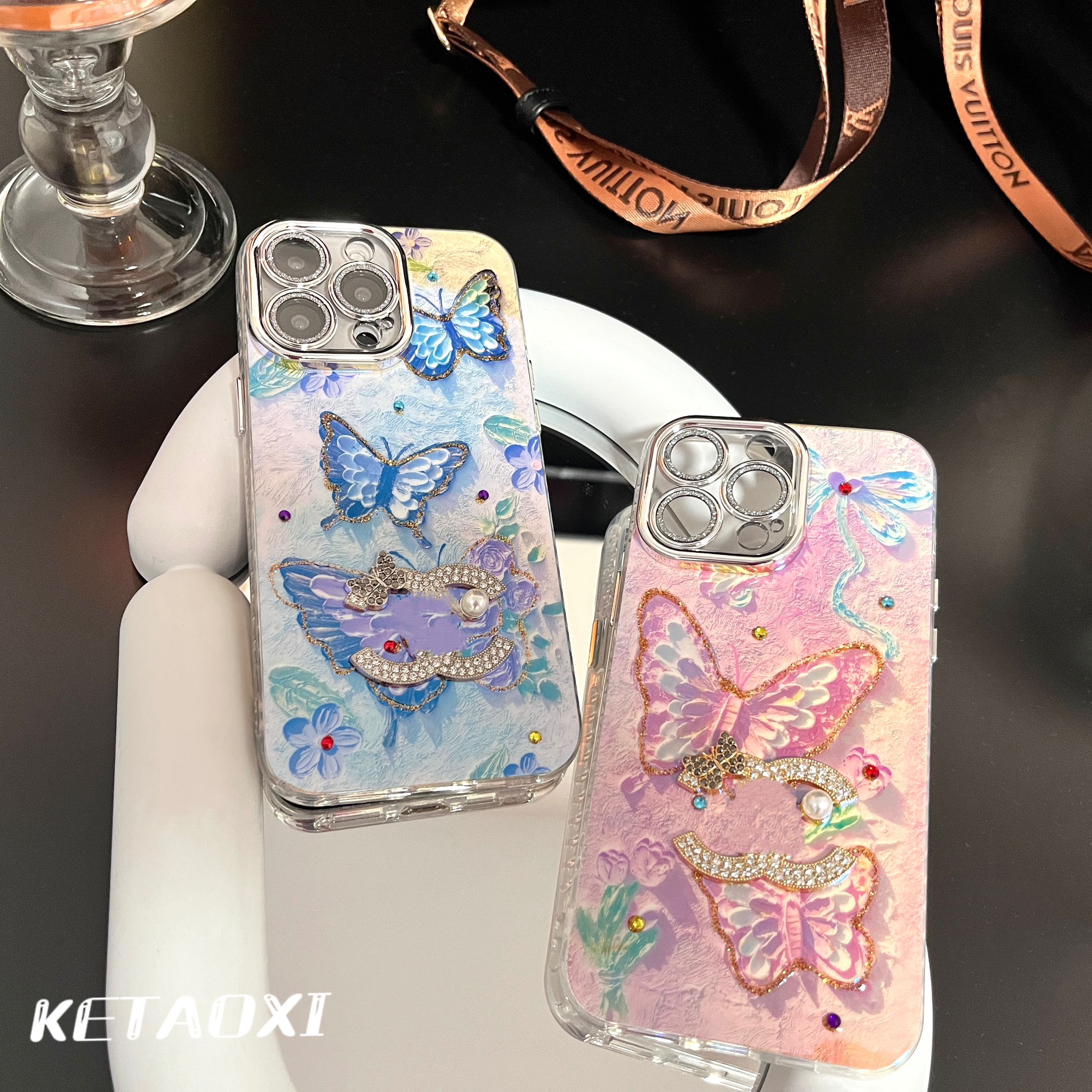 【苹果】ins风油画彩色蝴蝶蓝光炫彩花朵文艺全包手机壳适用于15/14