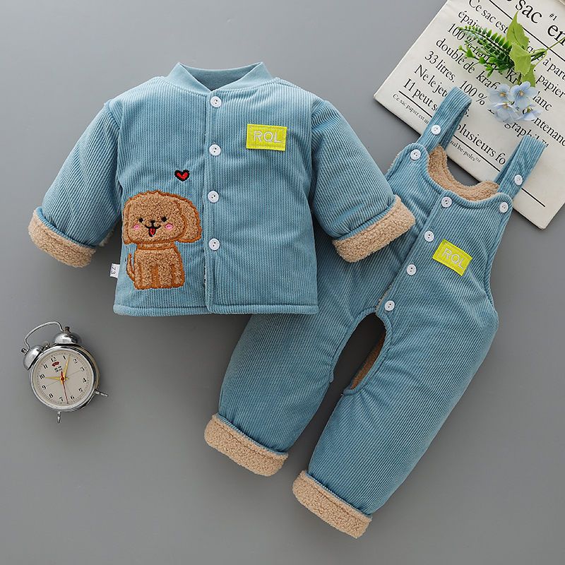 宝宝冬季0-1岁加厚棉衣套装男童加绒外出服婴儿衣服保暖棉袄冬款