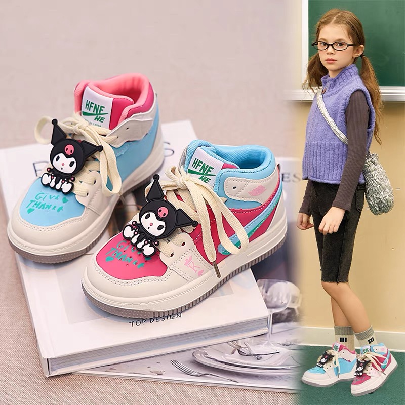 儿童运动板鞋卡通鸳鸯色高帮潮酷帅气运动鞋2024秋季爆款百搭板鞋