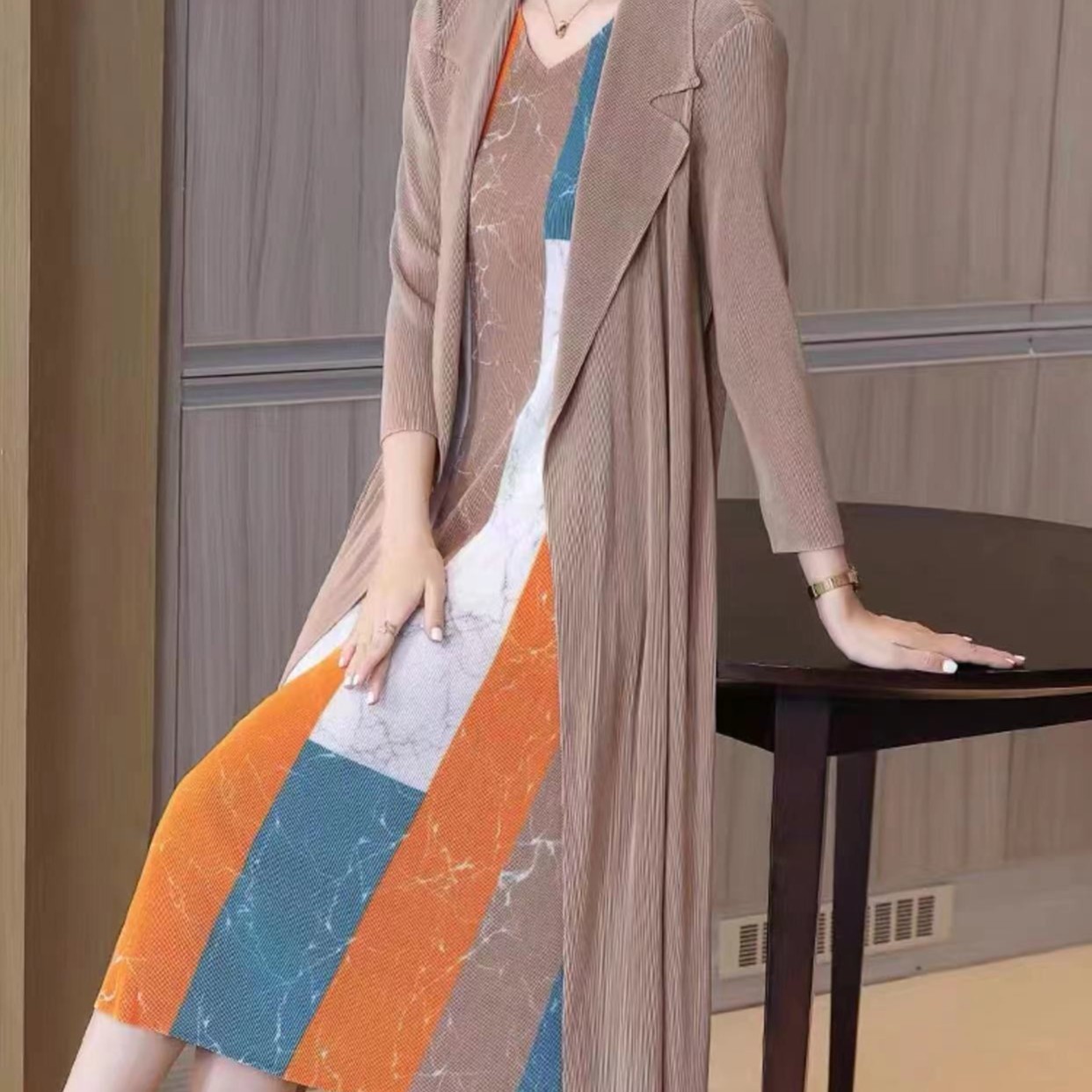 气质时尚假两件显瘦连衣裙9126