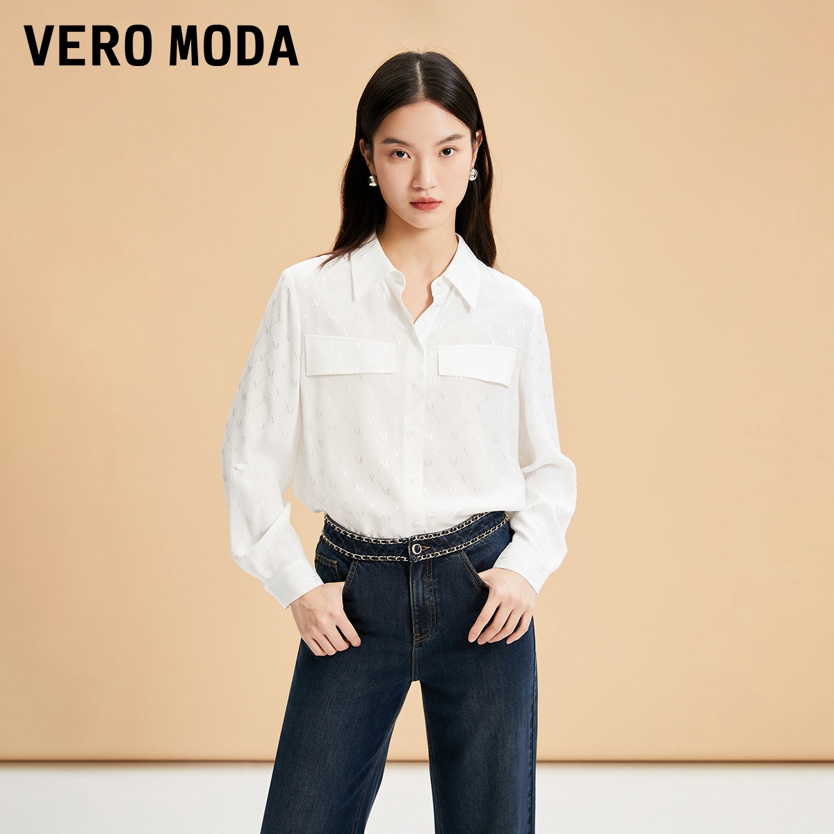 Vero Moda衬衫女士H版型小翻领长袖设计简约洋气通勤高级百搭