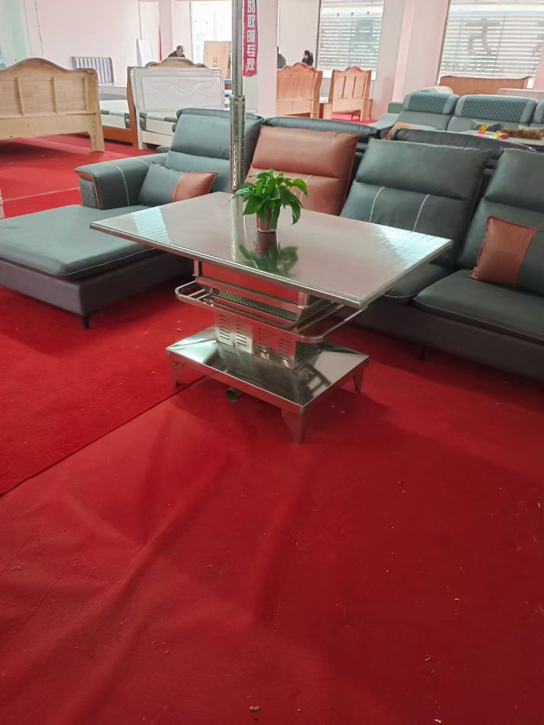 不锈钢蜂窝煤烤火家用长方形客厅取暖茶几吃饭学习桌(送烤火罩一