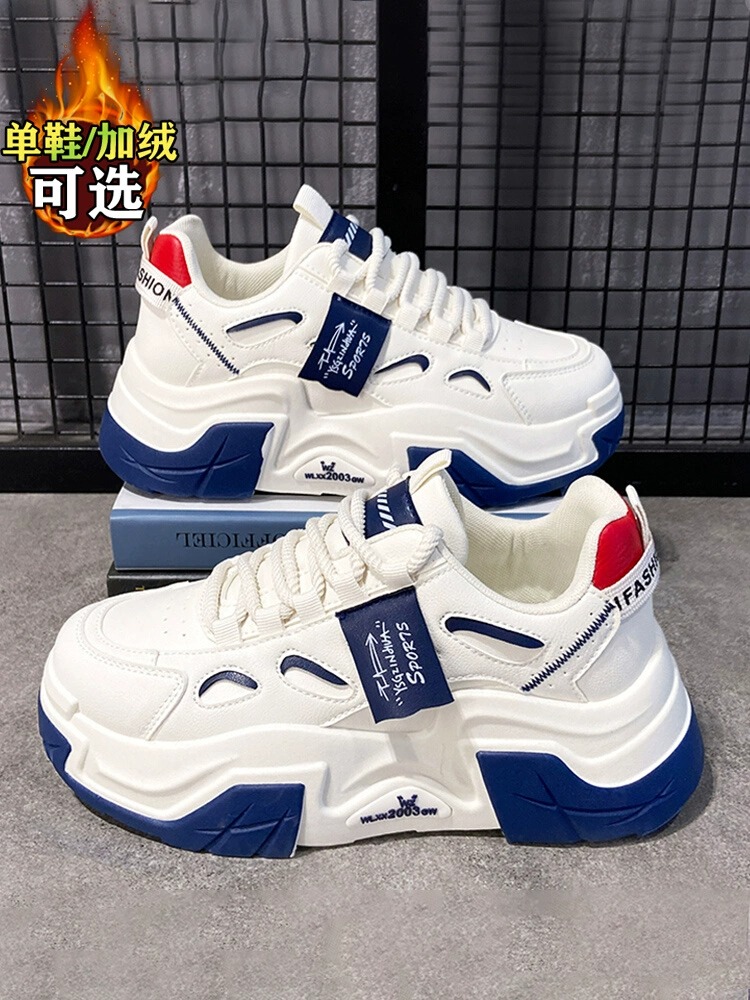 回力瑞老爹鞋女2023年厚底小白鞋加绒加厚秋冬单鞋皮面保暖运动鞋