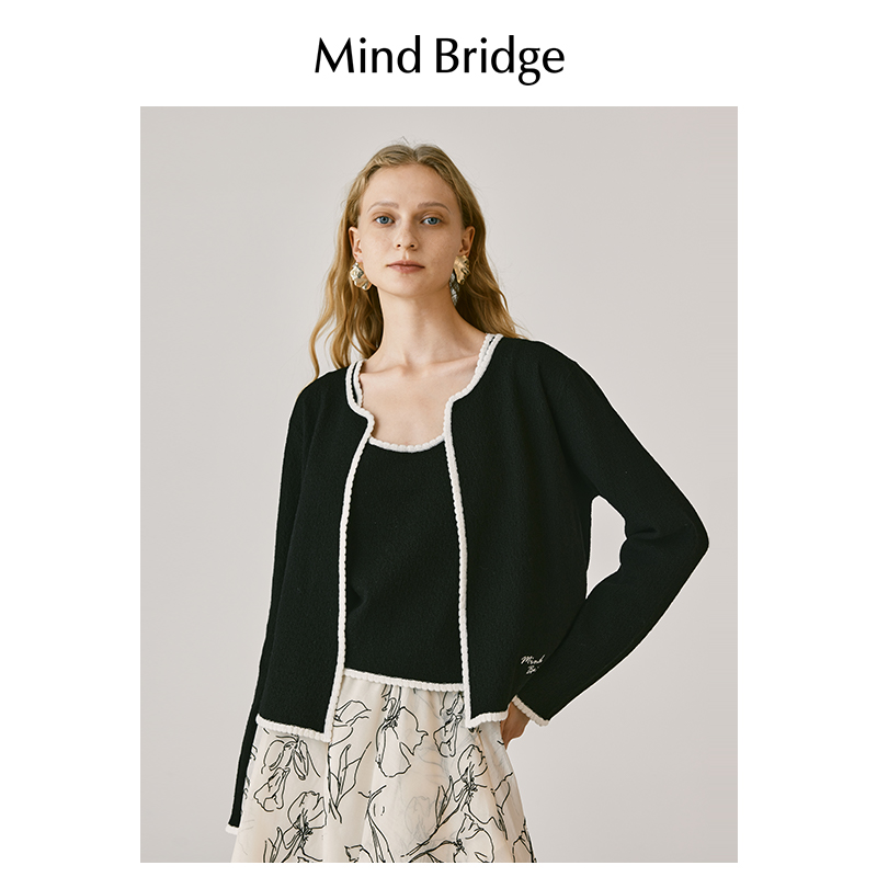 MindBridge小香风撞色圆领针织开衫套装慵懒风气质秋款女装外套