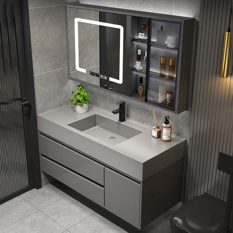 岩石一体实木浴室柜组合智能现代简约洗手池洗脸卫生间洗漱台盆镜