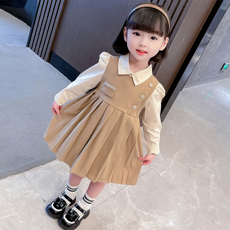 女童连衣裙秋季新款儿童衣服网红女宝宝洋气小童装假两件裙子