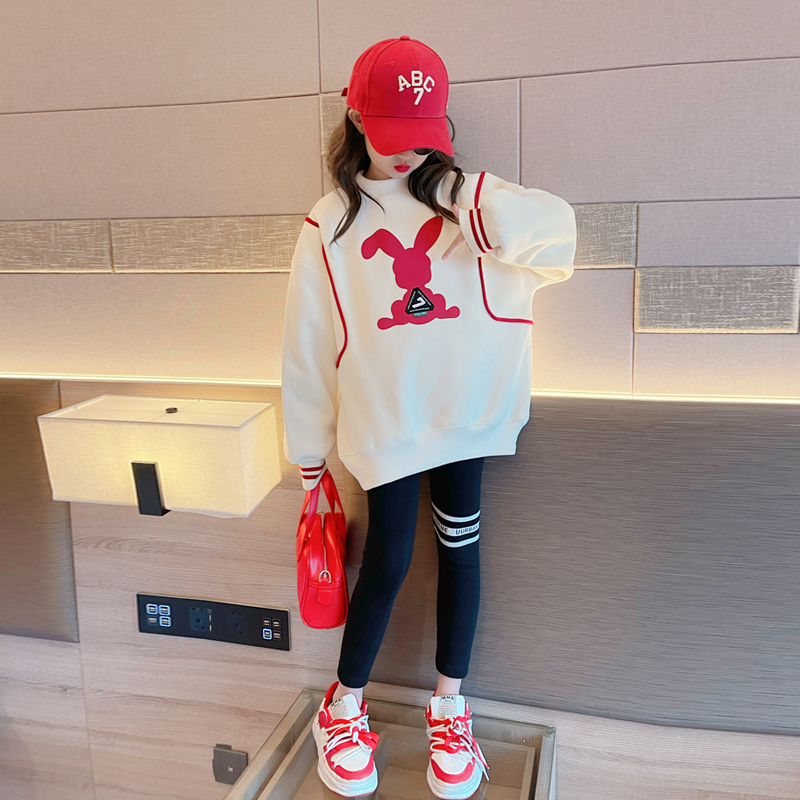 女童秋冬卫衣儿童洋气中大童休闲女孩洋气加绒上衣