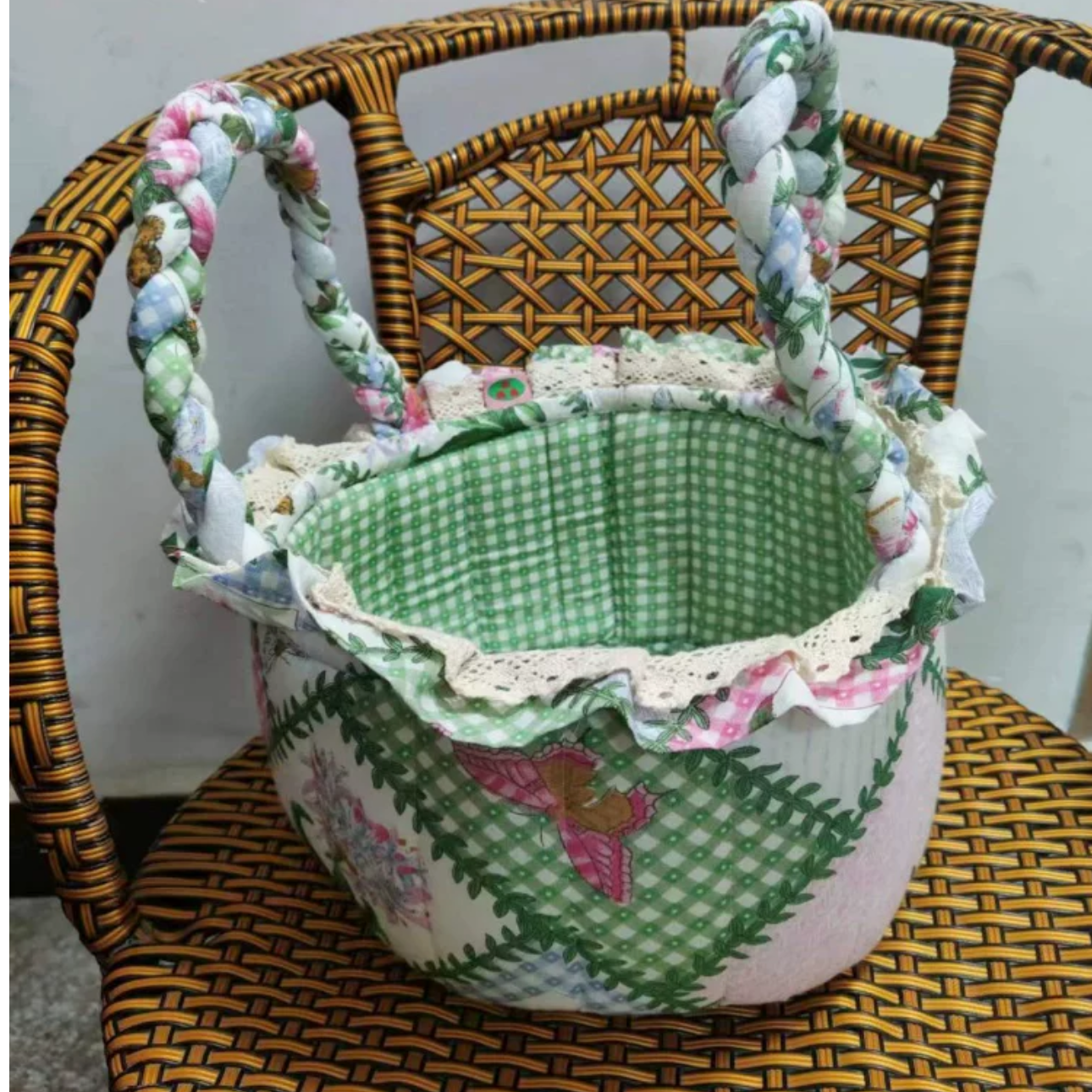 外贸绿色蝴蝶纯棉手工花篮