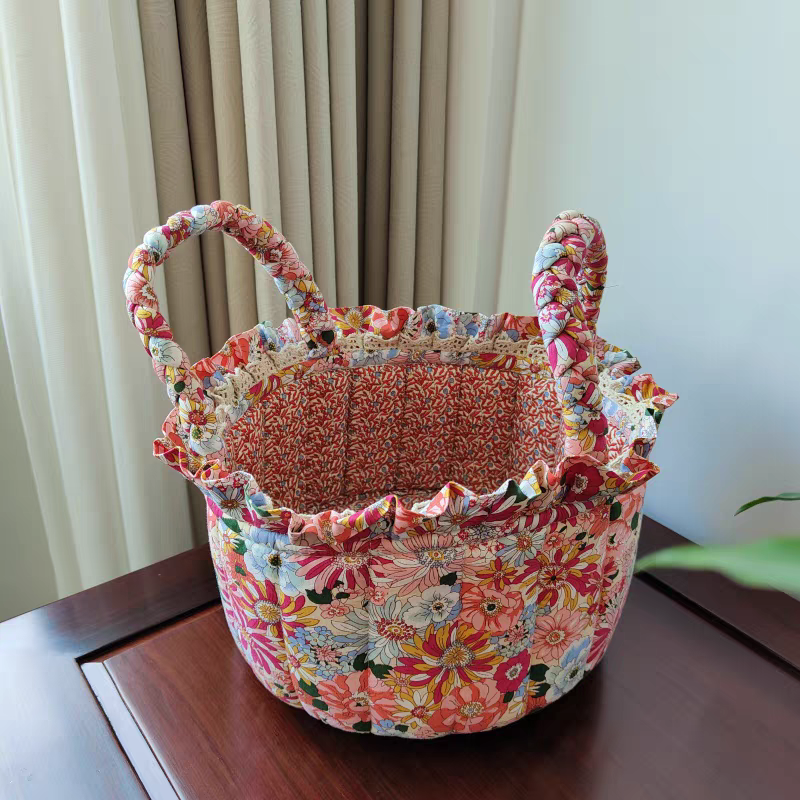 外贸红色太阳花棉质花篮收纳筐