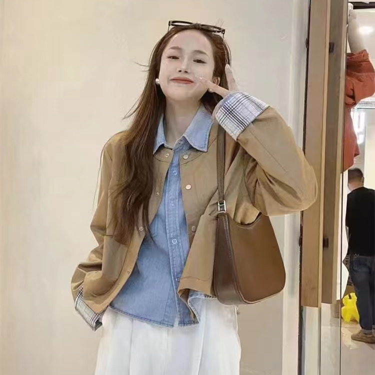 FANXI 秋季新款高级感拼接夹克外套长袖时尚休闲复古