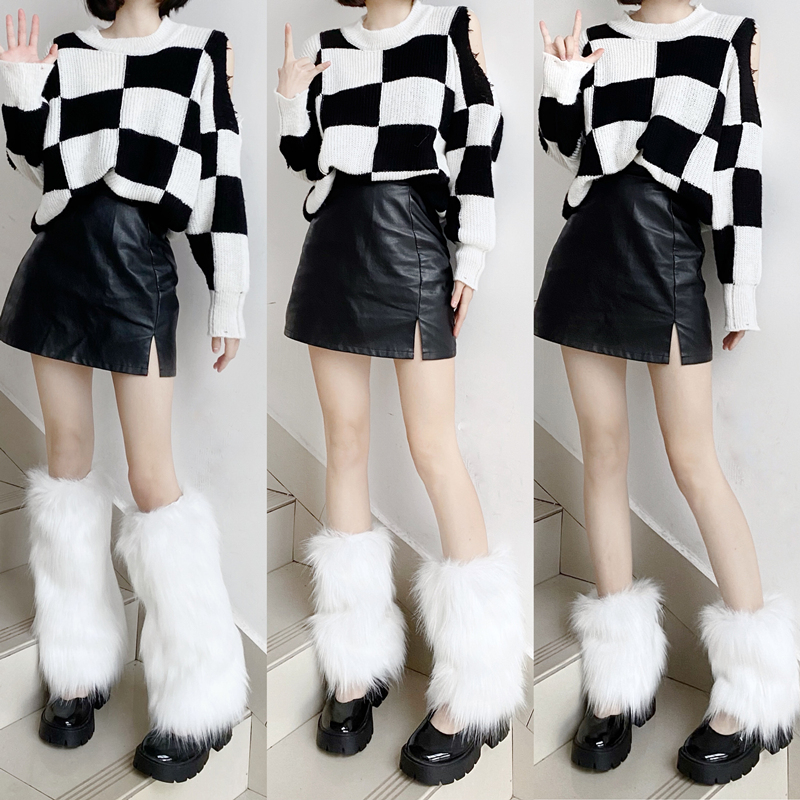 堆堆袜女冬毛绒保暖辣妹腿环小腿套加绒加厚潮亚文化JK白袜套护腿