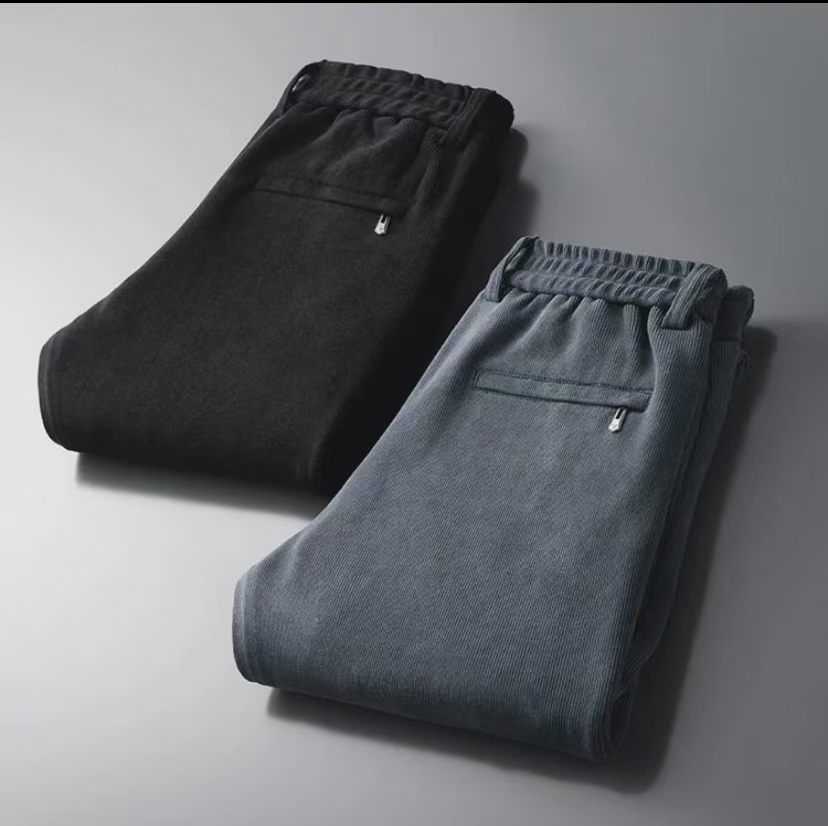 秋冬加绒加厚灯芯绒男士休闲裤直筒条绒运动宽松纯色卫裤百搭时尚