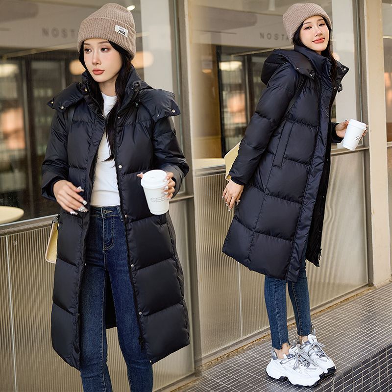 雪中飞中长款黑色羽绒服女2023年新款小个子直筒过膝百塔加厚白鸭