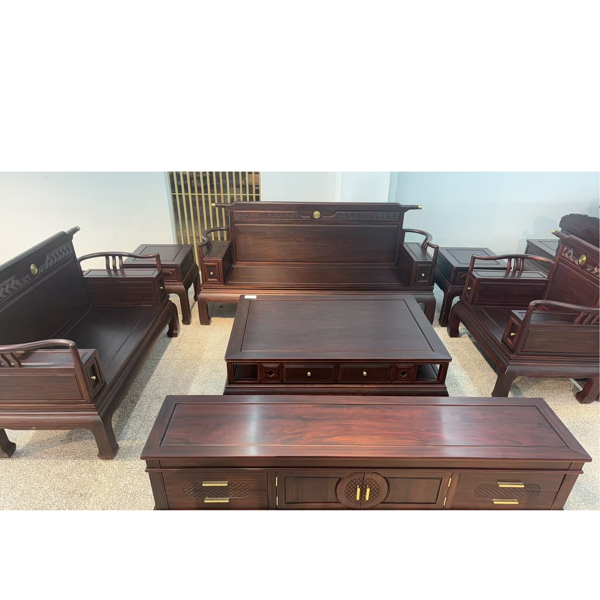 实木新古典简约轻奢沙发6件套家用别墅办公室客厅储物木质双三人