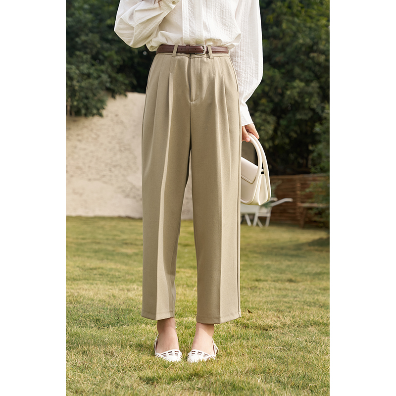 【年中大促】谜秀法式茶歇色休闲裤女早春小个子高腰MXD12K0599