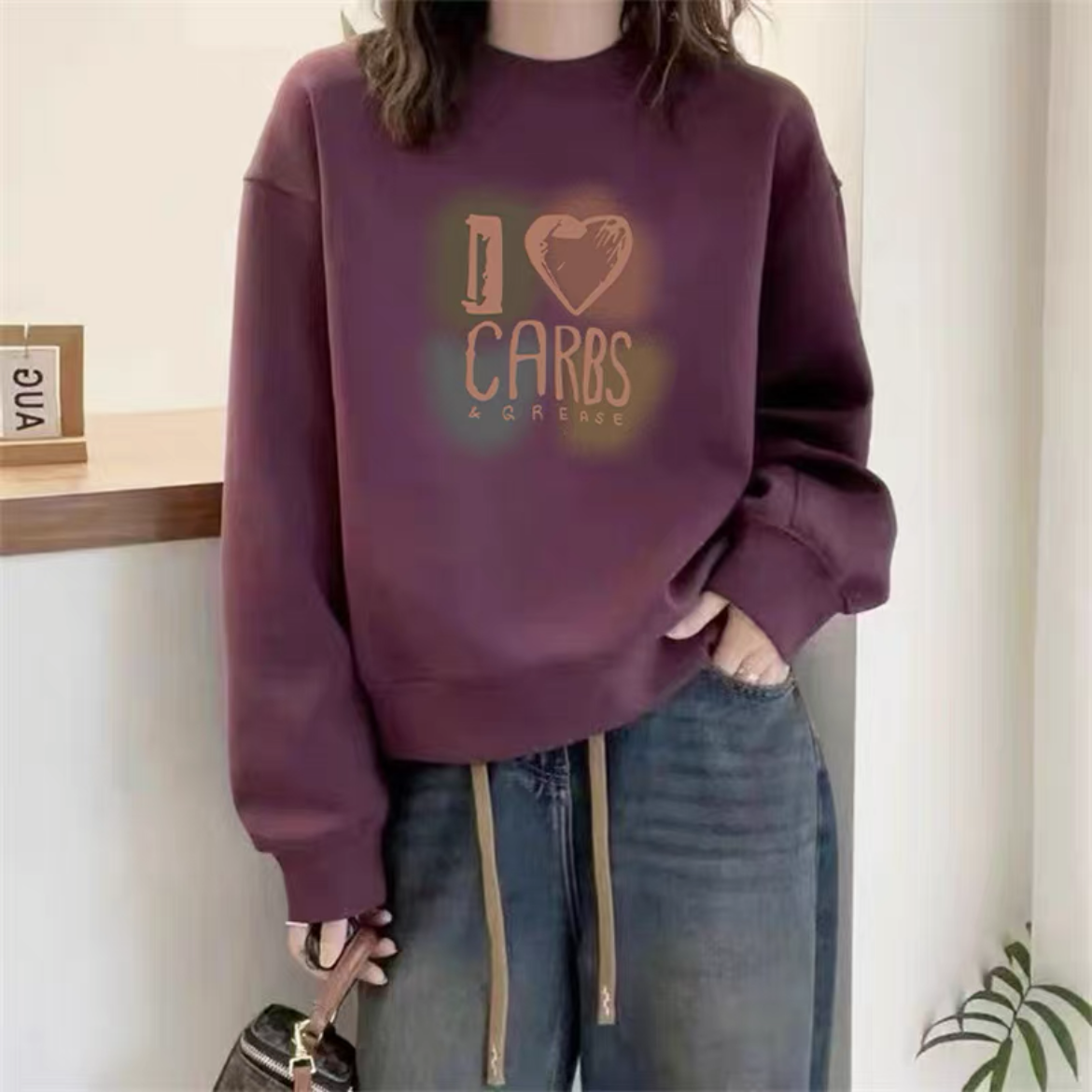胖mm时尚百搭卫衣女春秋冬季韩版宽松大码外套潮休闲圆领加绒上衣