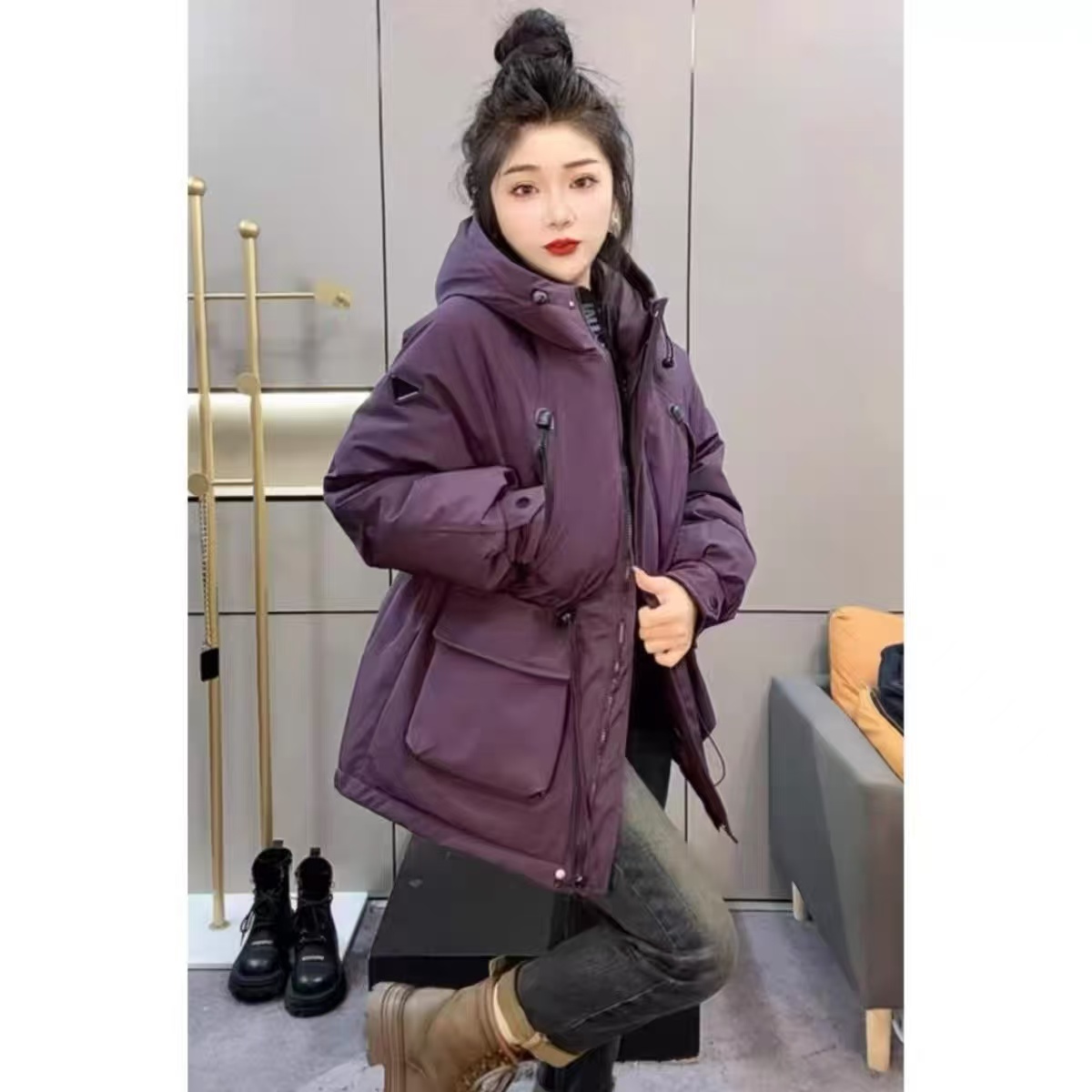 780（丹姐家）加厚中长款冲锋衣棉服保暖棉衣时尚