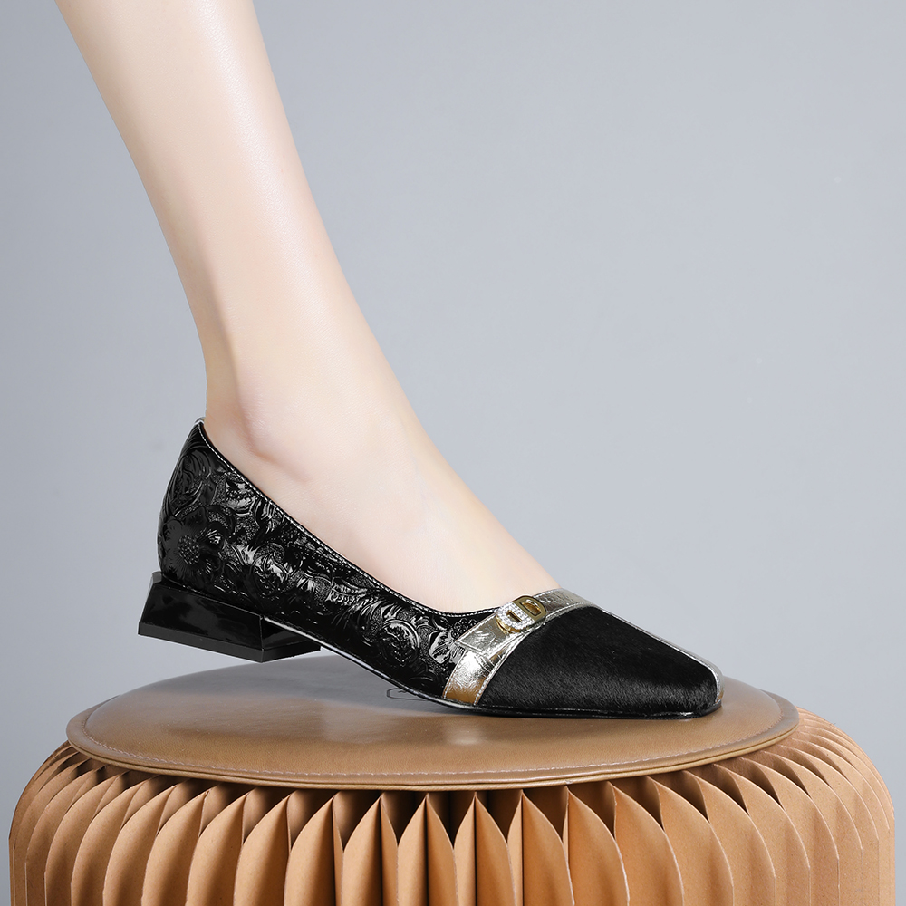 妮彩诗2024年新款欧美优雅单鞋平底鞋浅口百搭不累脚女鞋粗跟1399