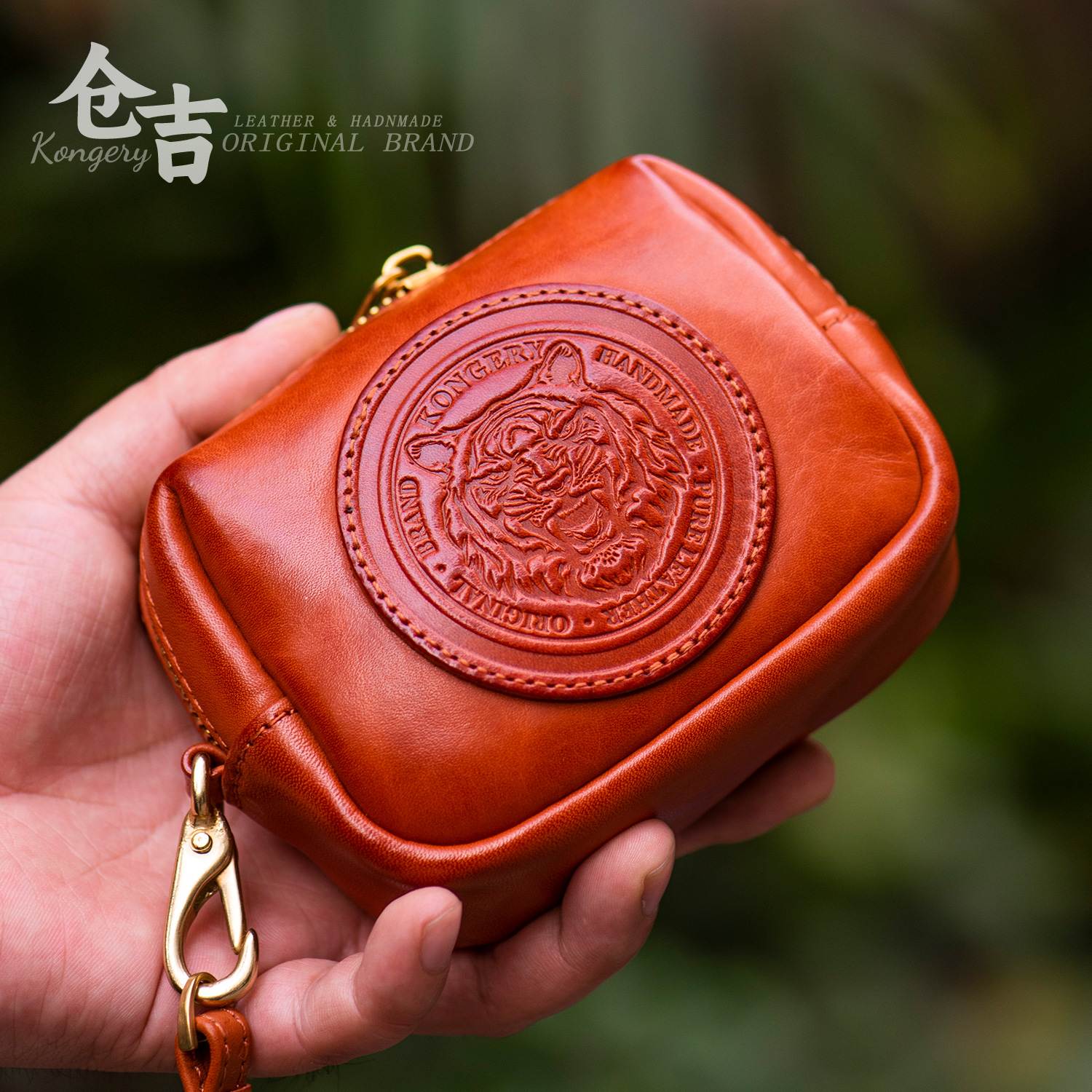 仓吉手工头层牛皮手拿包文玩包化妆包质感休闲真皮零钱包钥匙包