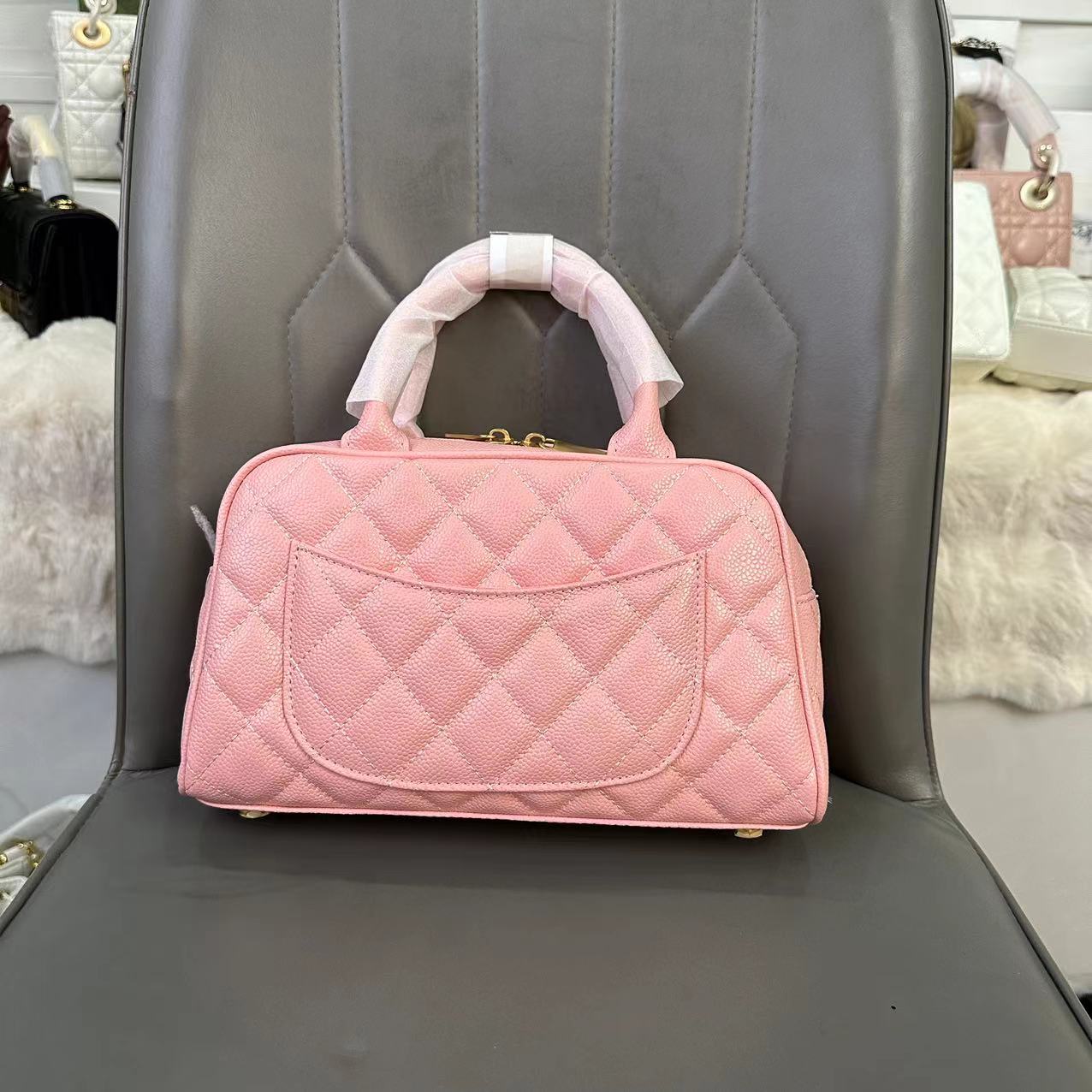 休闲包包女香保龄球粉色