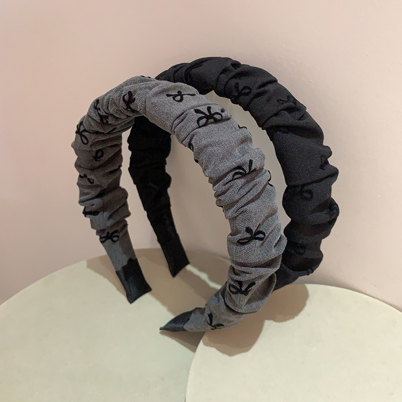 灰色复古褶皱牛仔蝴蝶结发箍法式时尚高级感头箍韩版新款发卡发饰