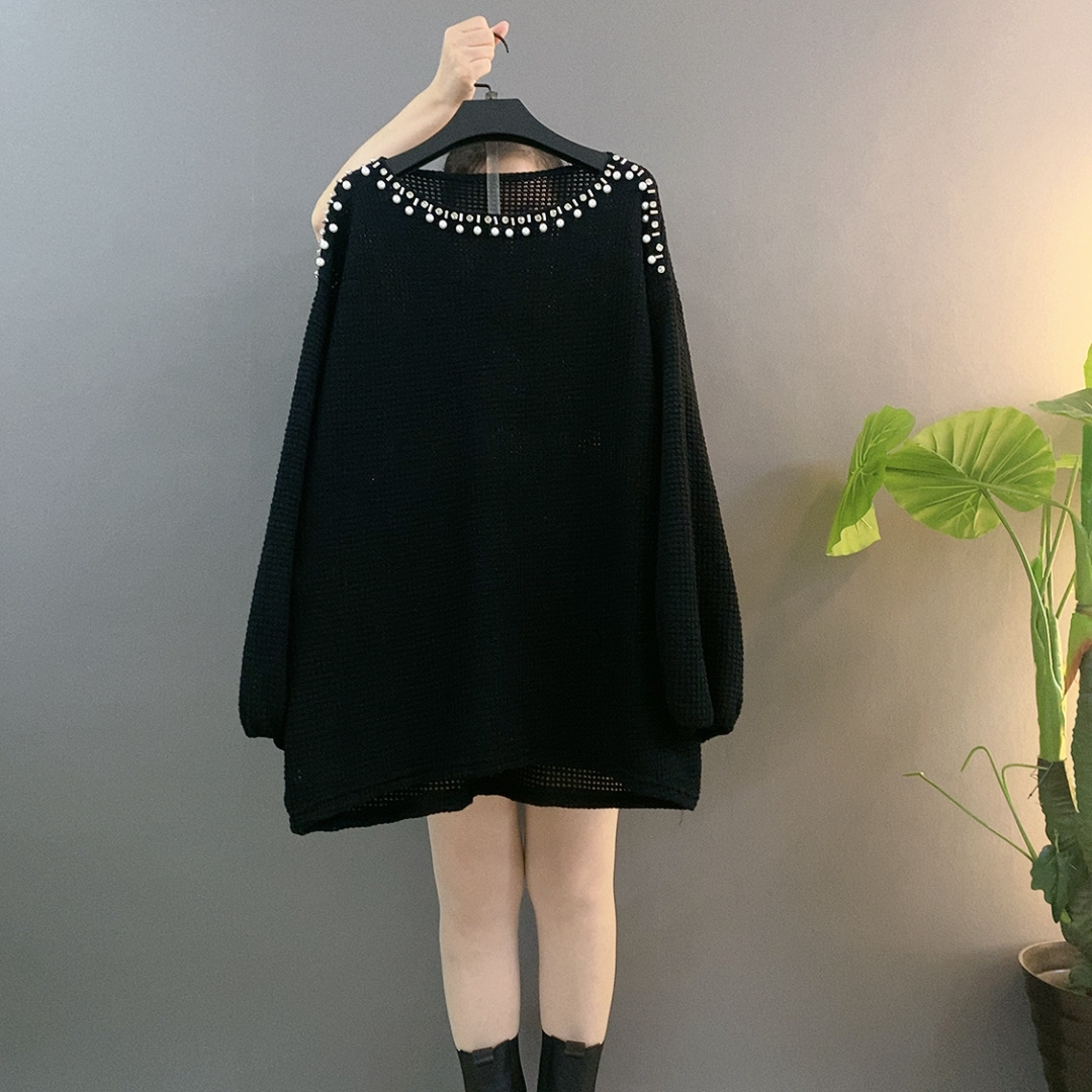 新款圆领重工钉珠宽松显瘦时尚百搭针织上衣