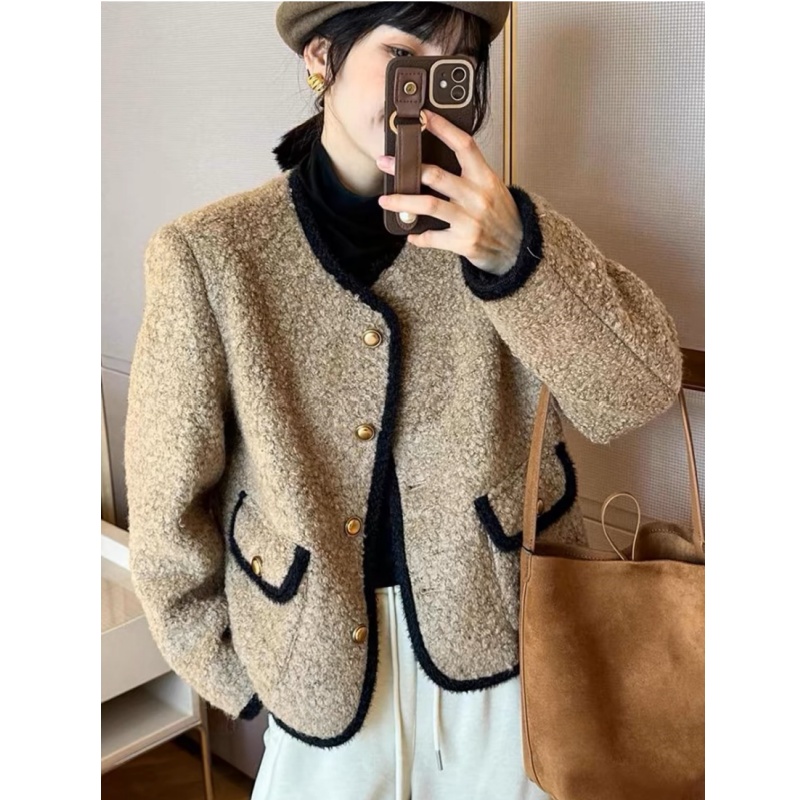 【现货＋运费险】小香风羊羔毛外套女欧洲站百搭气质显瘦加厚短外套