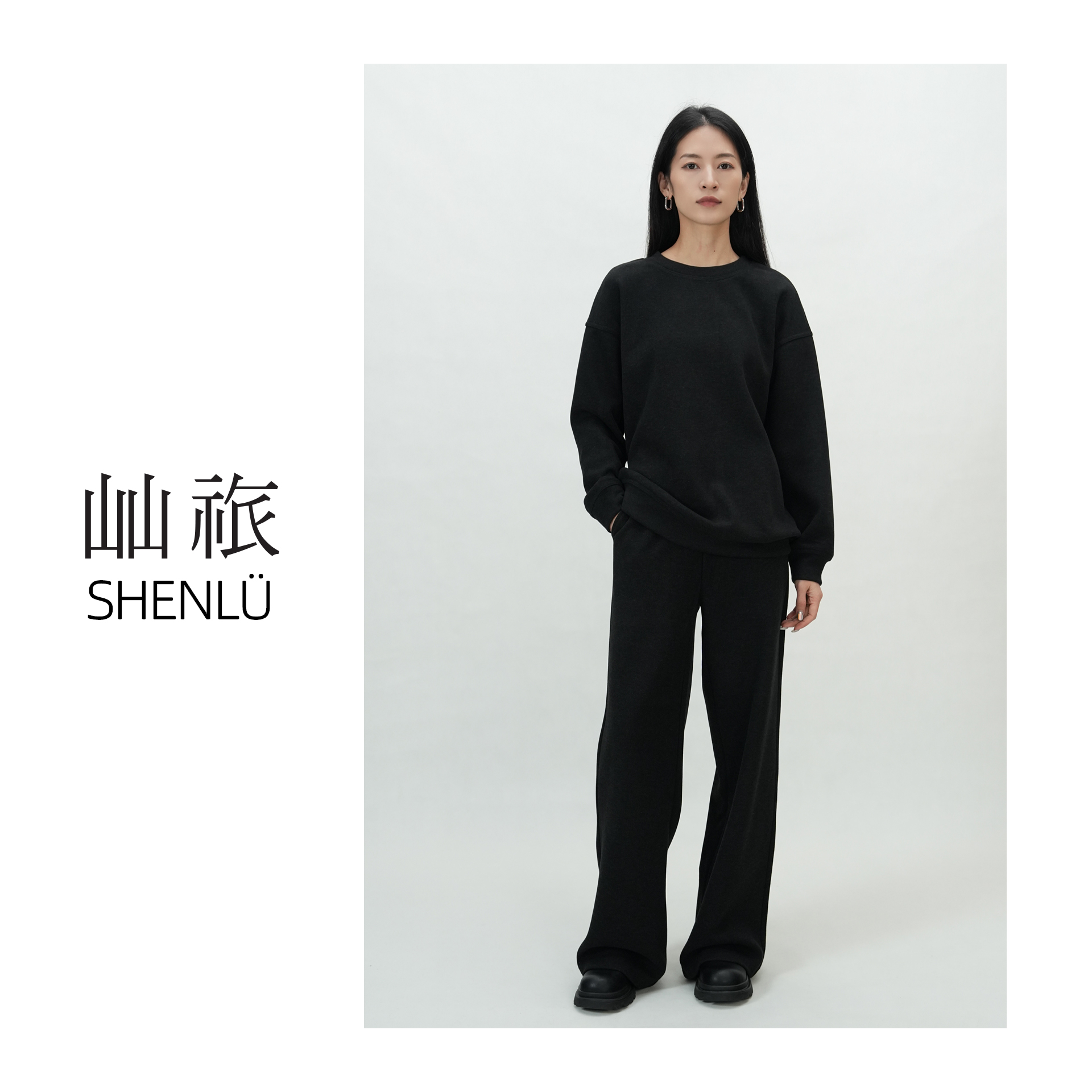 屾祣SHENLÜ 【冬林漫步】双层复合面料深花灰色圆领卫衣