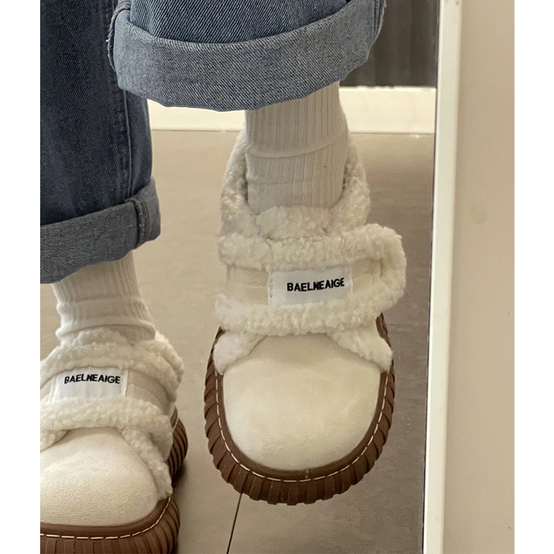 回力瑞小众毛毛加绒加厚棉鞋女外穿2023新款秋冬保暖魔术贴面包鞋