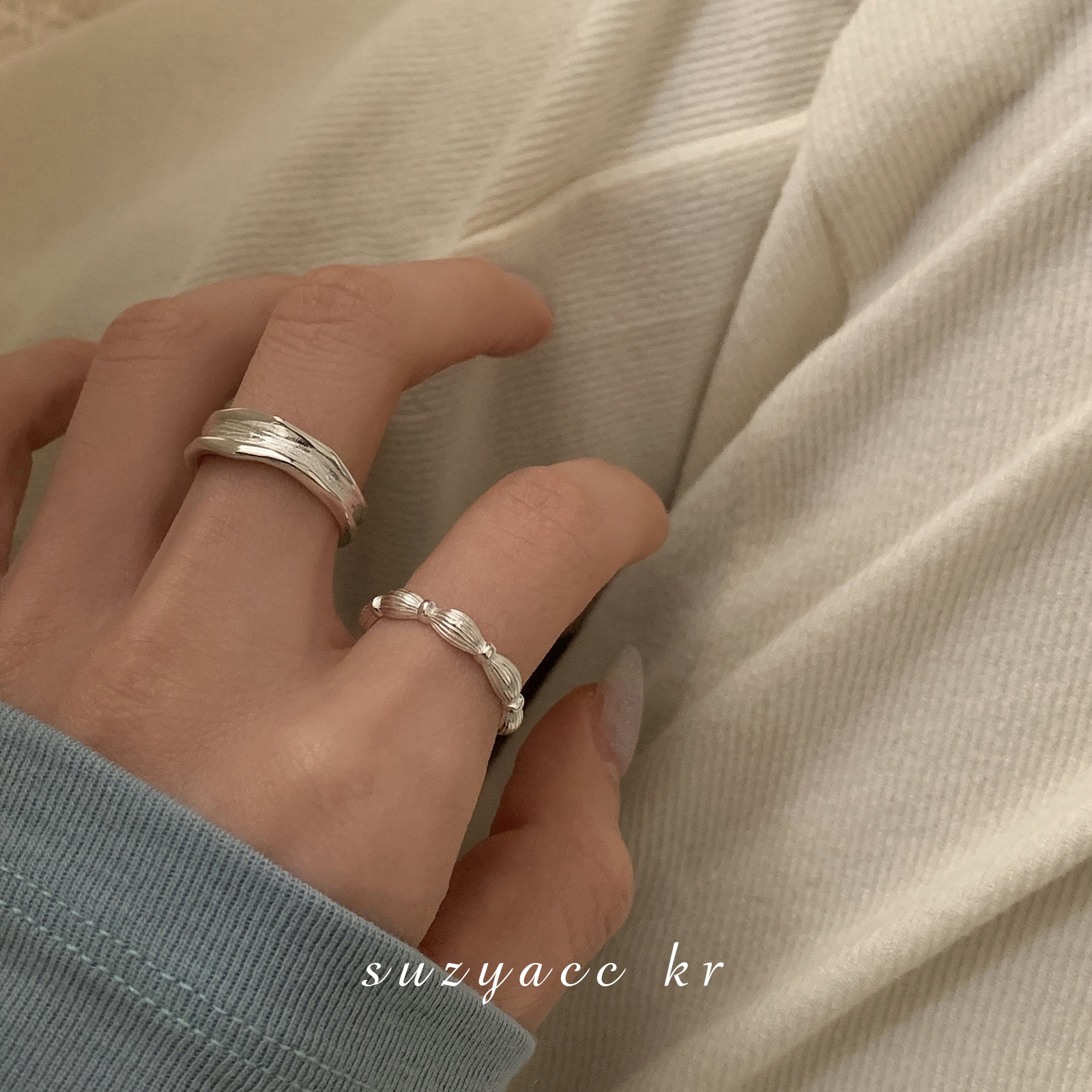Suzyacc Kr 925银戒指 小众设计肌理感戒指冷淡风设计感J0670
