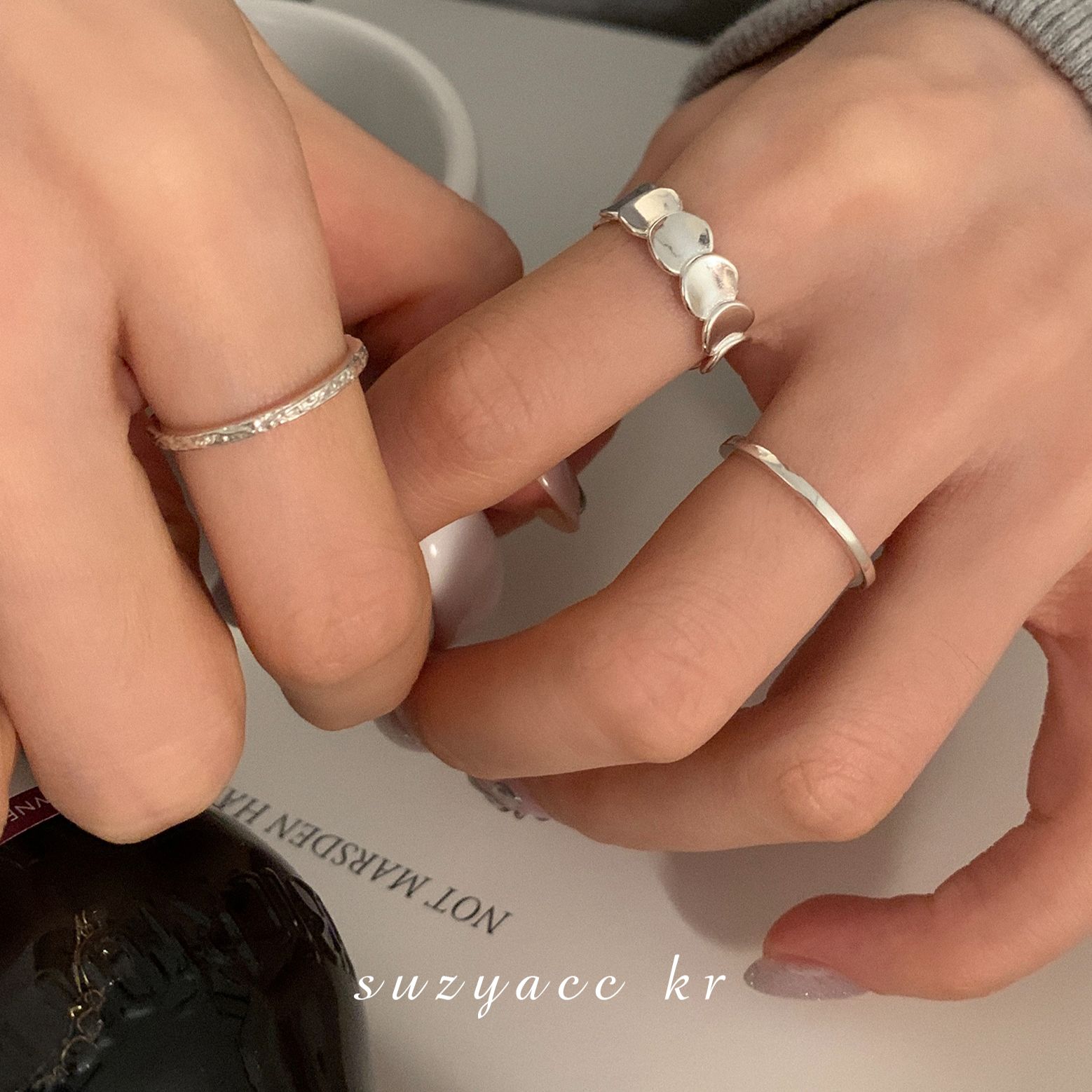 Suzyacc Kr 925银戒指 鱼鳞圆片戒指时尚气质小众简约DJ0048