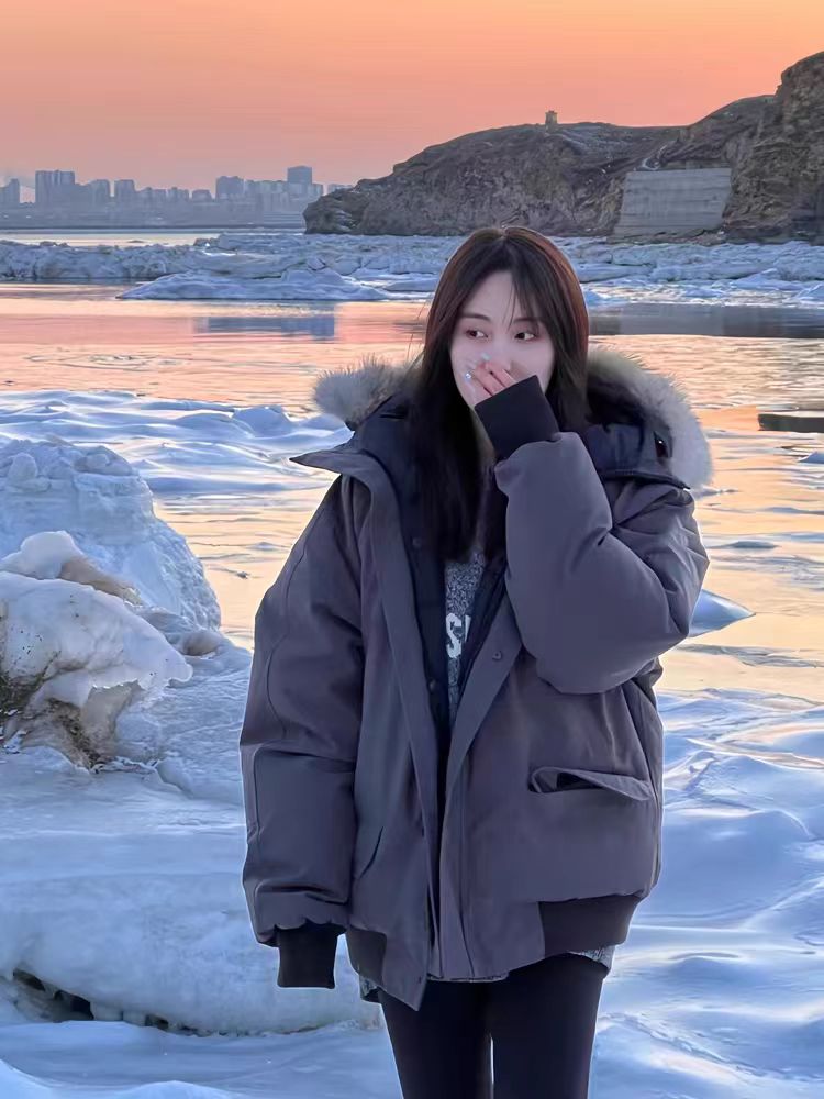 东北超厚飞行员羽绒服女短款2025冬新情侣加厚保暖外套男女款