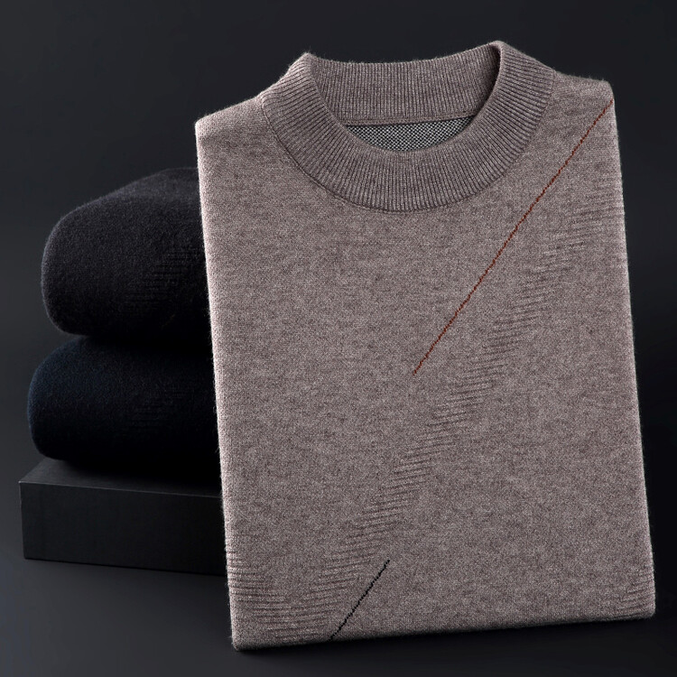 鄂尔多斯市冬季加厚半高领100%纯羊毛衫男士秋冬高档针织保暖毛衣