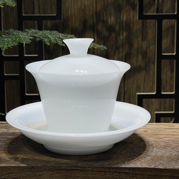 手工高档德化白瓷简约上釉薄胎纯白马蹄功夫茶具防烫陶瓷茶盖碗