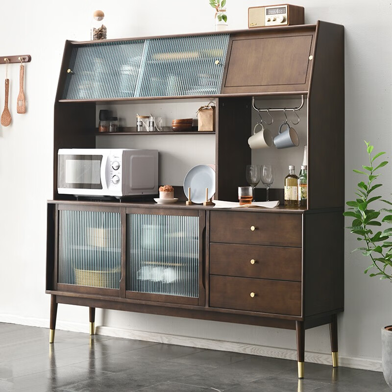 家逸实木餐边柜茶水柜碗柜灶台柜储物柜厨房餐厅柜子置物柜轻奢北