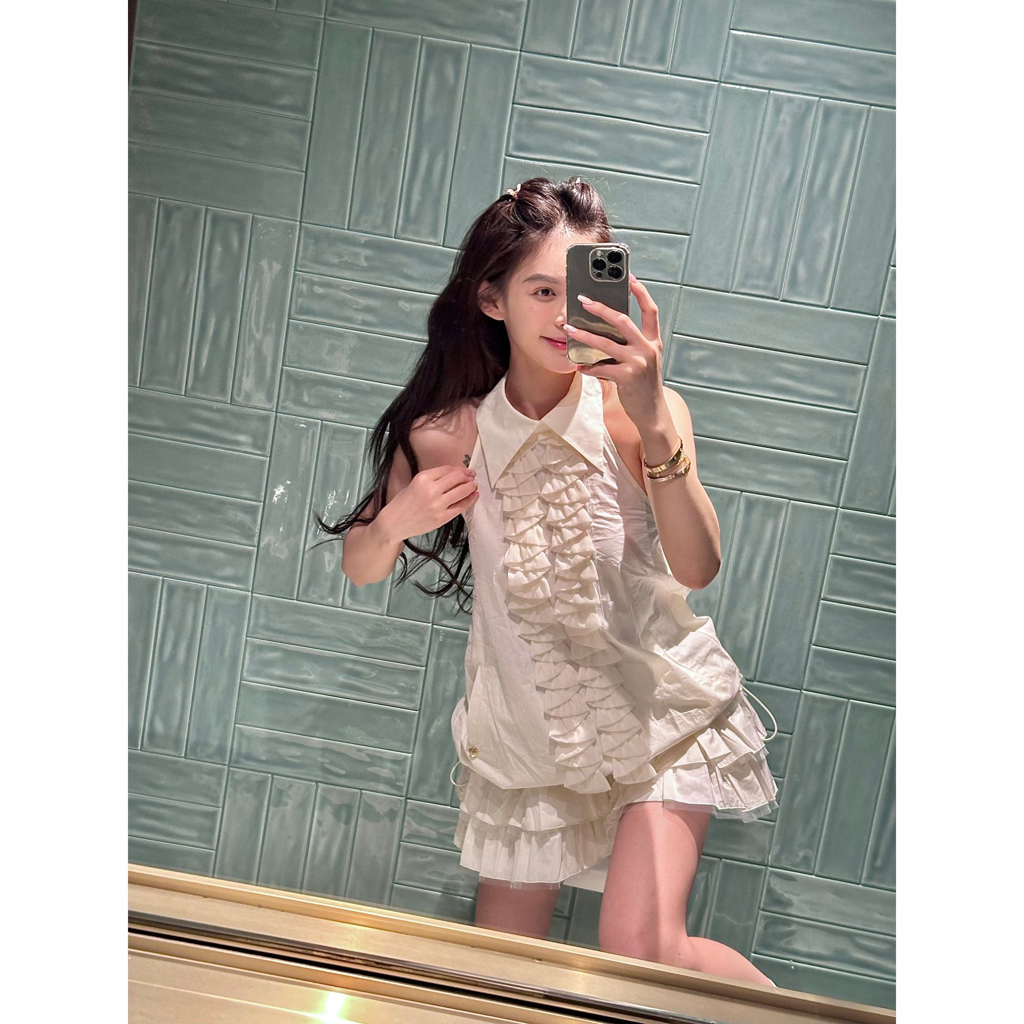 Nisabena 原创挂脖蛋糕裙腰间可调节衬衫连衣裙