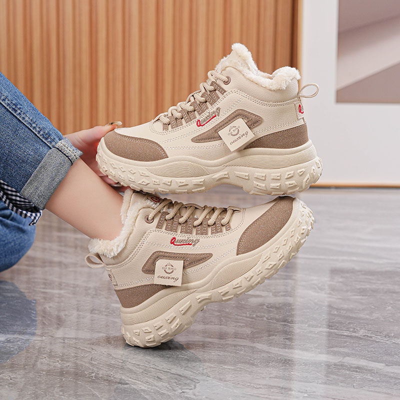 厚底高帮老爹鞋女加绒加厚棉鞋2025冬季新款保暖鞋韩版休闲运动鞋