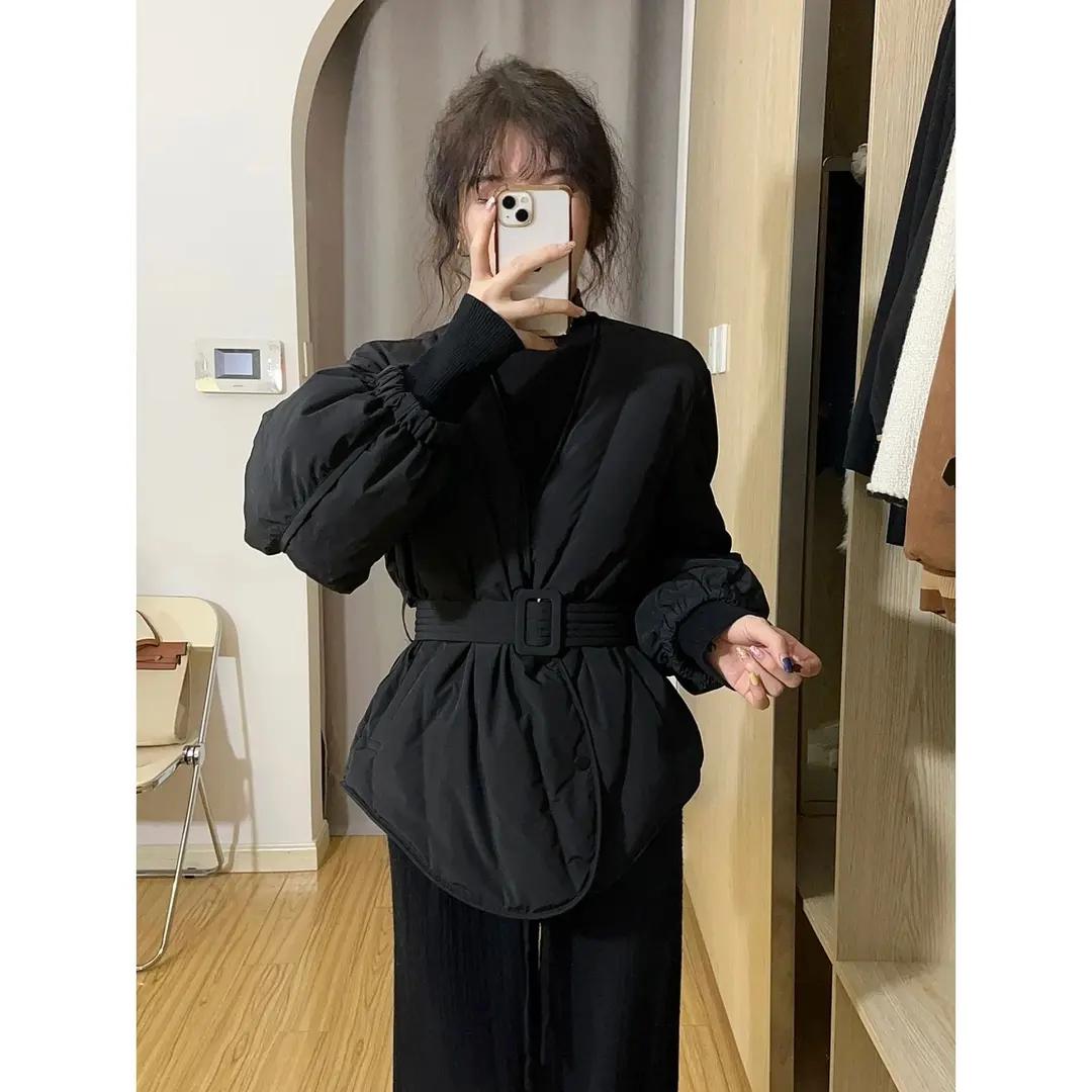 2022年时尚气质收腰羽绒服女韩版修身小众秋冬季小众显瘦长袖上衣
