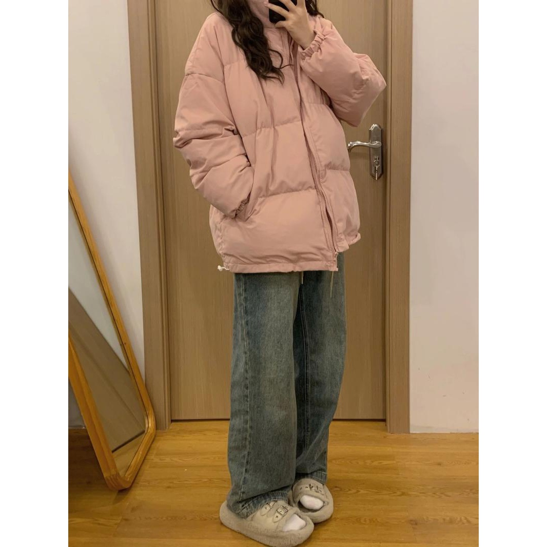 江红奶呼呼粉色羽绒羽绒服女冬季立领韩版宽松加厚软糯糯夹棉外