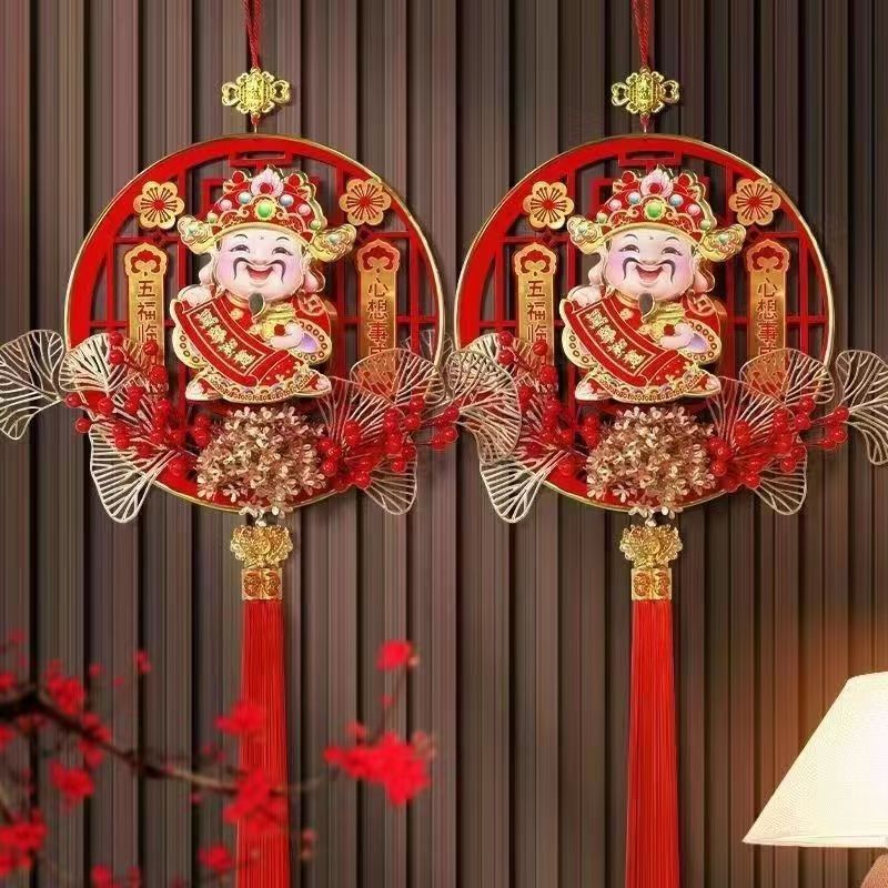 春节装饰品生肖挂饰电动摇头财神爷迎财神到过年场景布置福字挂件
