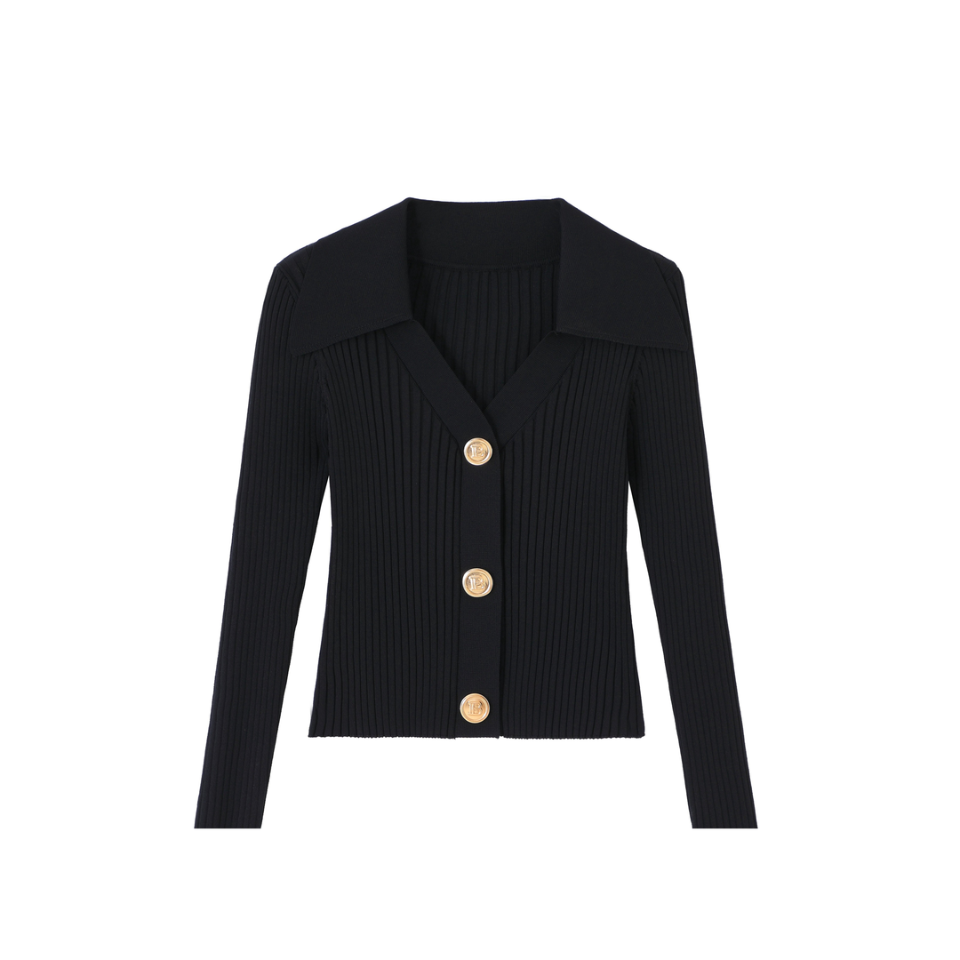 秋冬立体翻领轻奢显瘦v领长袖D522